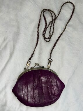 feel 100% eel skin leather purple convertible cross body pouch clutch bag